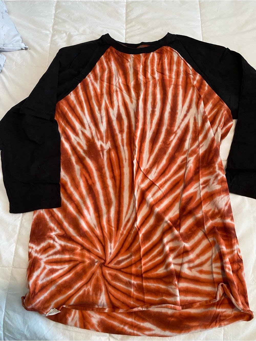 Altamont Orange and White Tie-Dye Baseball Tee with Black Neckline